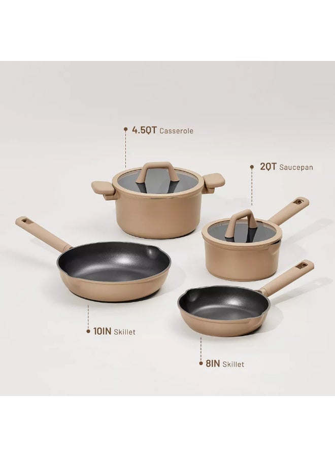 Carote 9-Piece Nonstick Cookware Set, PFOA-Free Healthy Cooking, Saucepan, Skillets & Casserole with Strainer Lid, Titanium-Reinforced, Pour Spout, All-Stovetop Compatible, Dishwasher Safe (Taupe) - Image 3